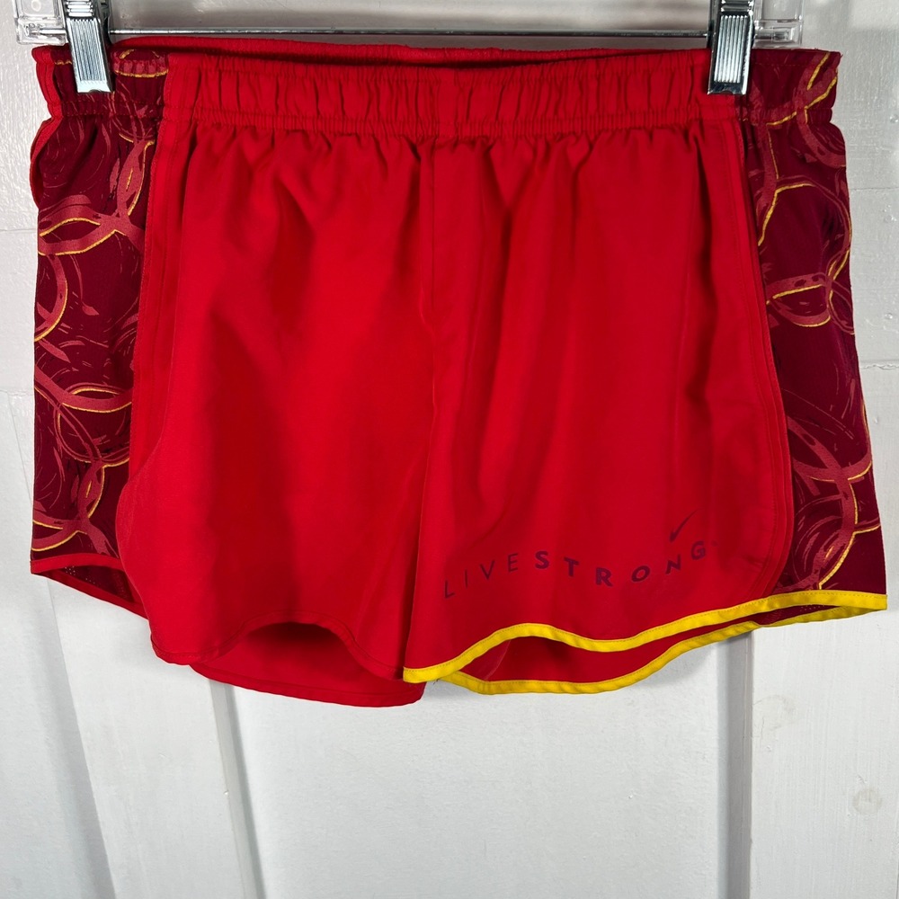 Nike Livestrong Dri-FIT Running Shorts Red Yellow Patterned Mens Medium